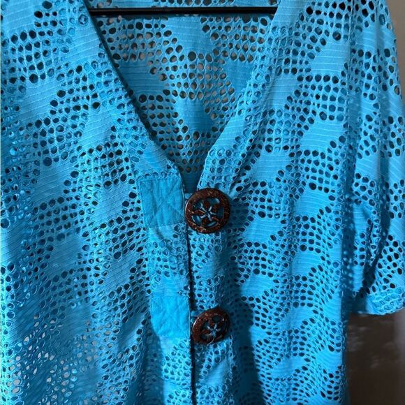 Mirror Image Vneck Mesh 3/4 Sleeve Cardigan Size L Aqua - Picture 7 of 7